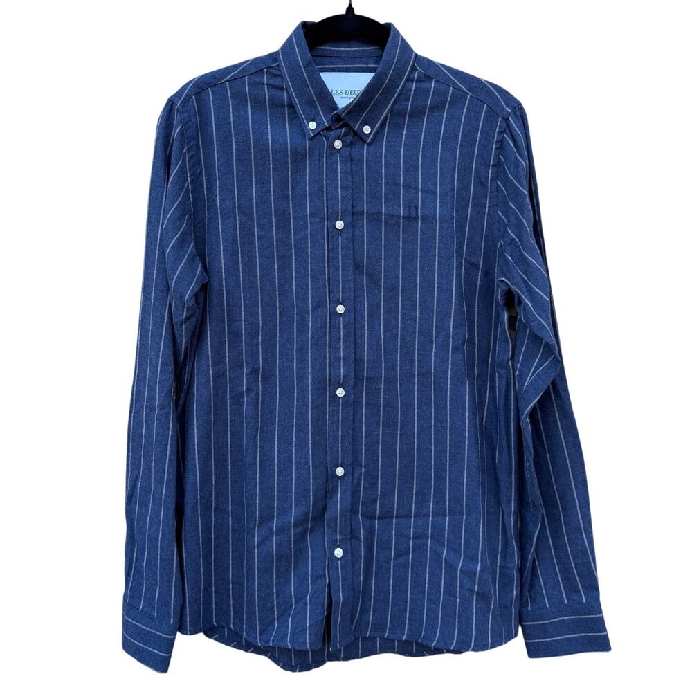 Les Deux Desert Reg Striped Long Sleeve Button Down Shirt in Dark Navy Size XS